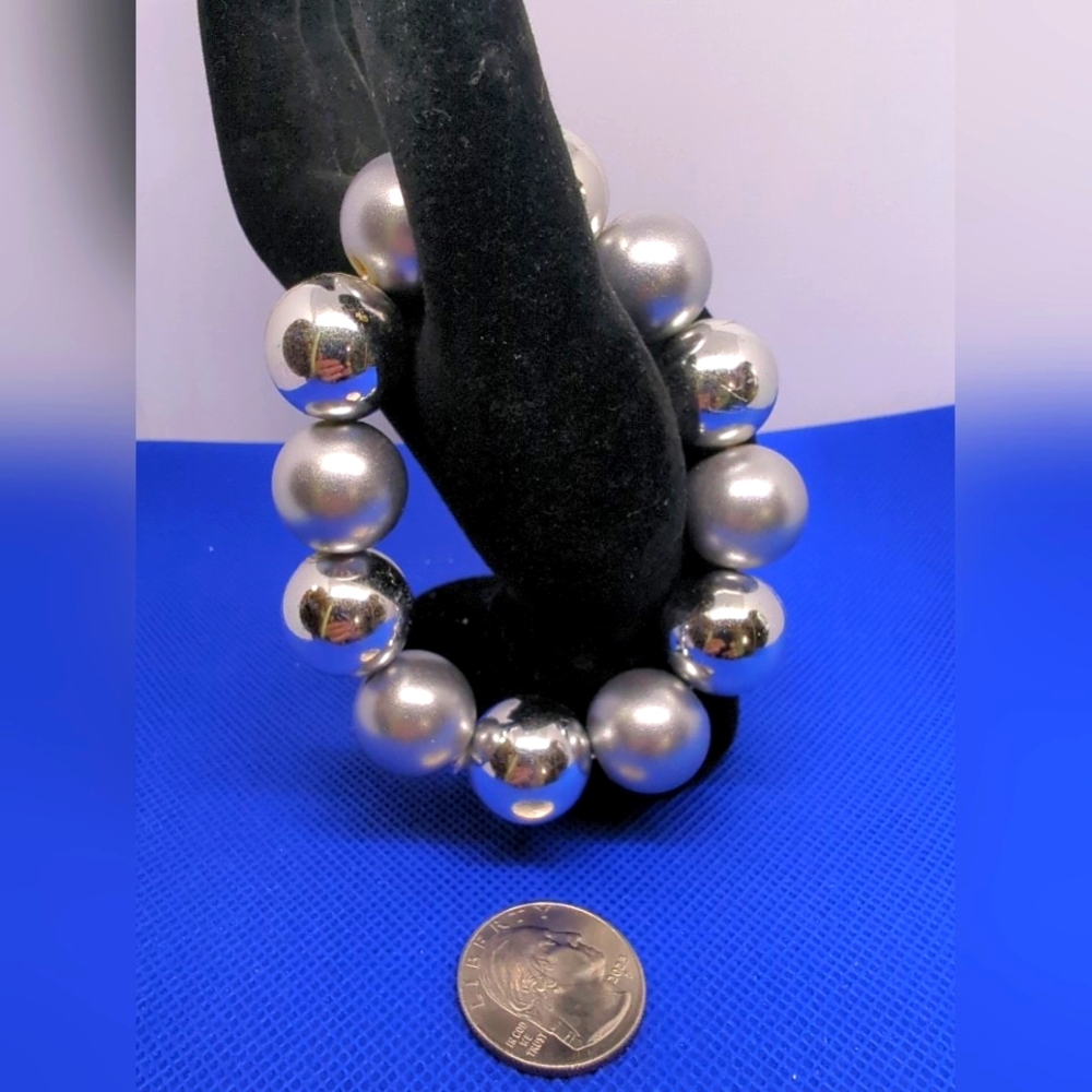 🩷Bohemian Beaded Stretch Bangle Bracelet Silver Tone Stackable New